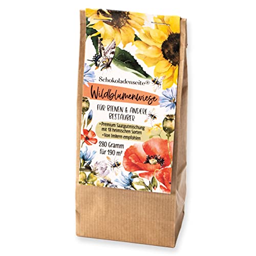 Schokoladenseite Wildblumenwiese Samen: 280g Premium Saatgut für 190 m2 bunte Bienenweide, nachhaltige Wildblumenmischung - bienenfreundliche Blumensamen einjährig - Blumenwiese Samen Bienenwiese von Schokoladenseite