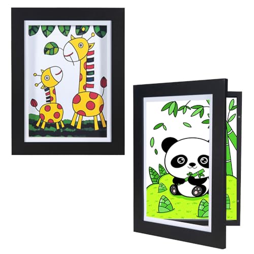 Scholar Tree Kinder-Kunstrahmen, Bilderrahmen für Kinder, A4, Kinder-Kunstwerk, Holzrahmen für mehr als 50 Bilder, zum Präsentieren oder Aufhängen Ihrer Kinder-Kunstwerke (schwarz, 2 Stück) von Scholartree