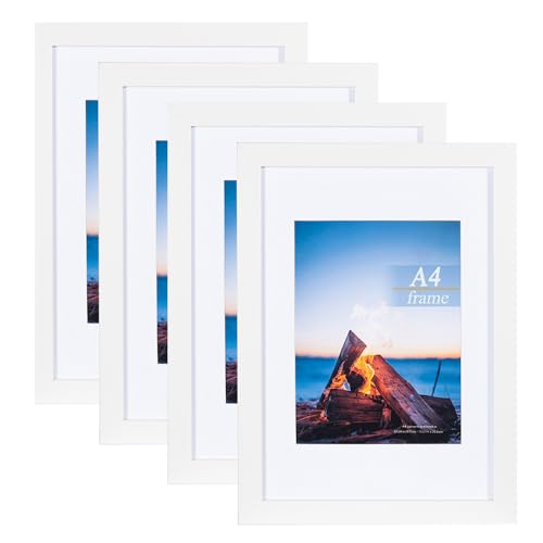 Weißer Holz-Bilderrahmen, A4, mit weißem Passepartout, A4-Rahmen, A4-Bilderrahmen, A4-Posterrahmen, A4-Zertifikatrahmen, freistehend und zur Wandmontage, 4 Stück Weißer Holz-Bilderrahmen, A4, mit weißem Passepartout, A4-Rahmen, A4-Bilderrahmen, A4-Posterrahmen, A4-Zertifikatrahmen, freistehend und zur Wandmontage, 4 Stück von Scholartree