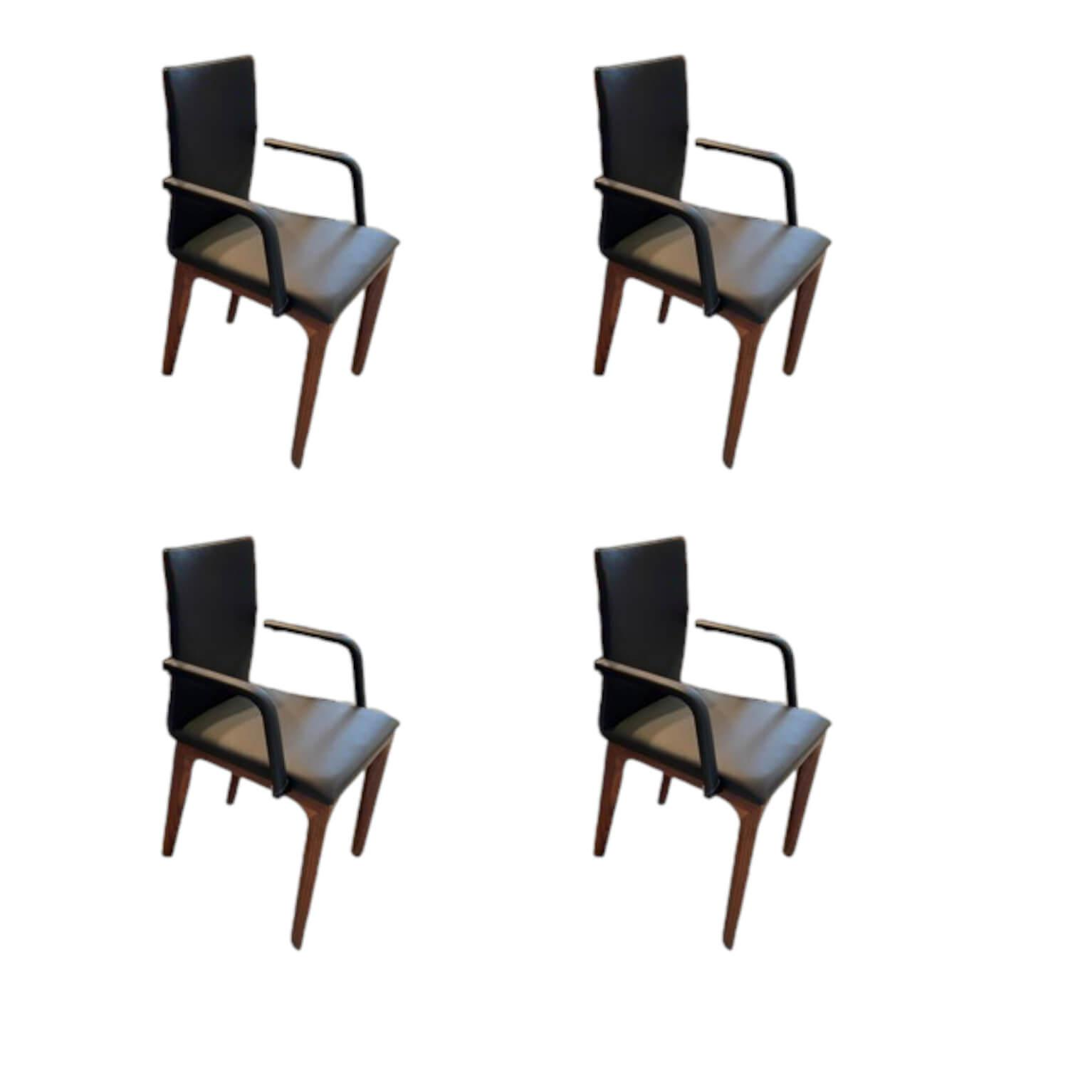 4er Set Armlehnstuhl Fira Leder Genua Schwarz Gestell Nussbaum Massiv Natur Geöl... 4er Set Armlehnstuhl Fira Leder Genua Schwarz Gestell Nussbaum Massiv Natur Geöl... von Scholtissek
