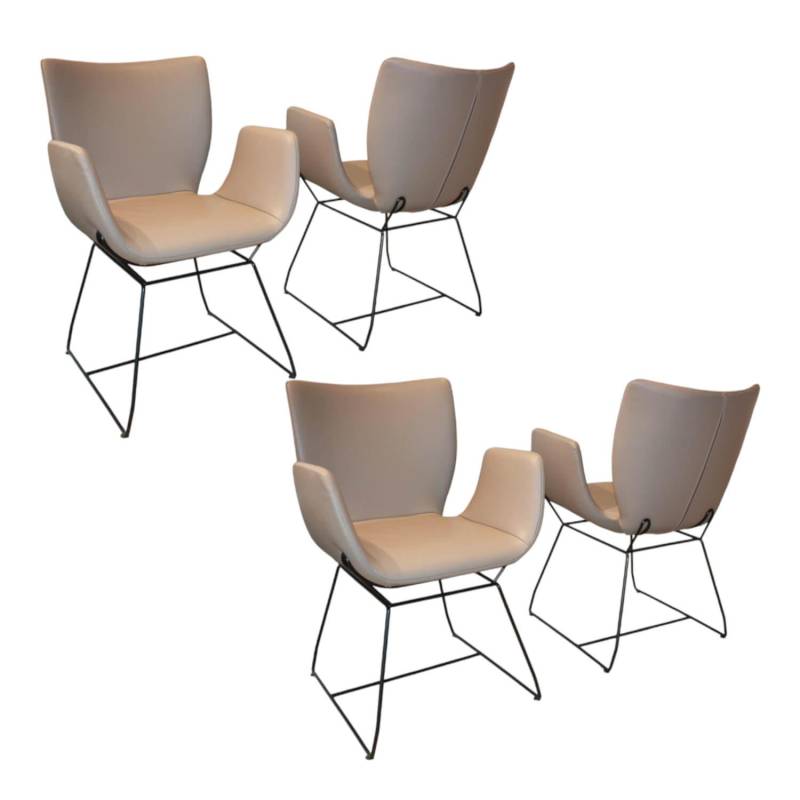 4er Set Armlehnstuhl Kasaar Leder Stone Beige Gestell Eisen Schwarz Beschichtet von Scholtissek