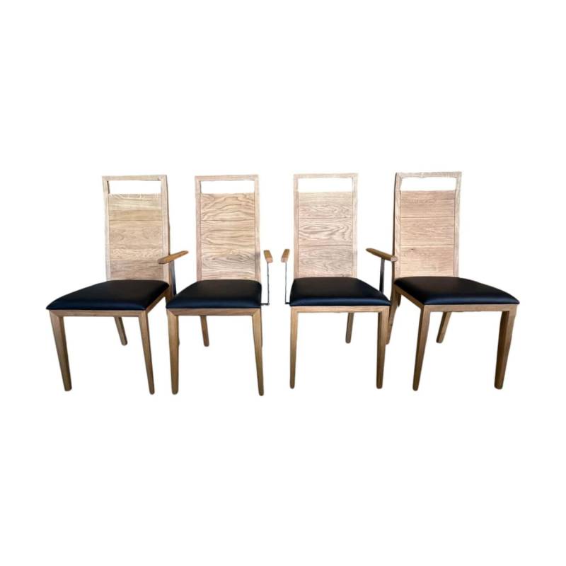 4er Set Stuhl Artus Leder Genua 0500 Schwarz Gestell Knorrige Eiche Natur Geölt von Scholtissek