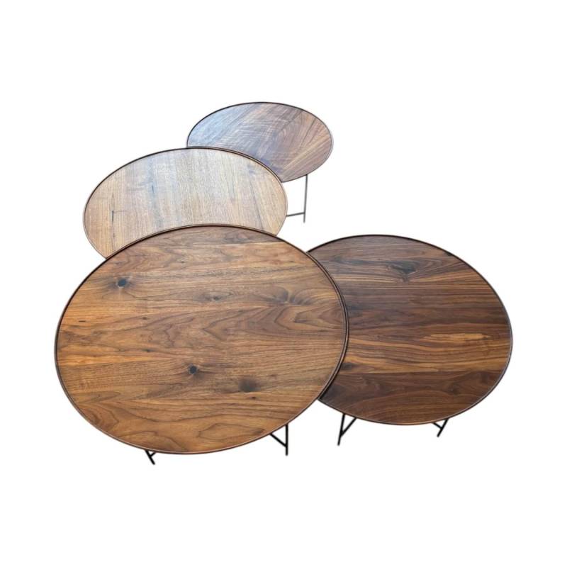 Beistelltisch Set Sichel Platten Nussbaum Astig Natur Geölt Gestell Rundstahl Sc... von Scholtissek