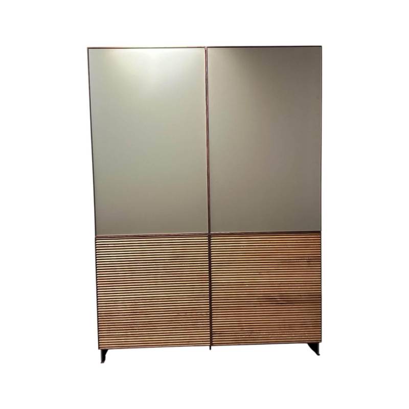 Geschirrschrank Tratum Front Floatglas Platin Matt Grau Korpus Asteiche von Scholtissek