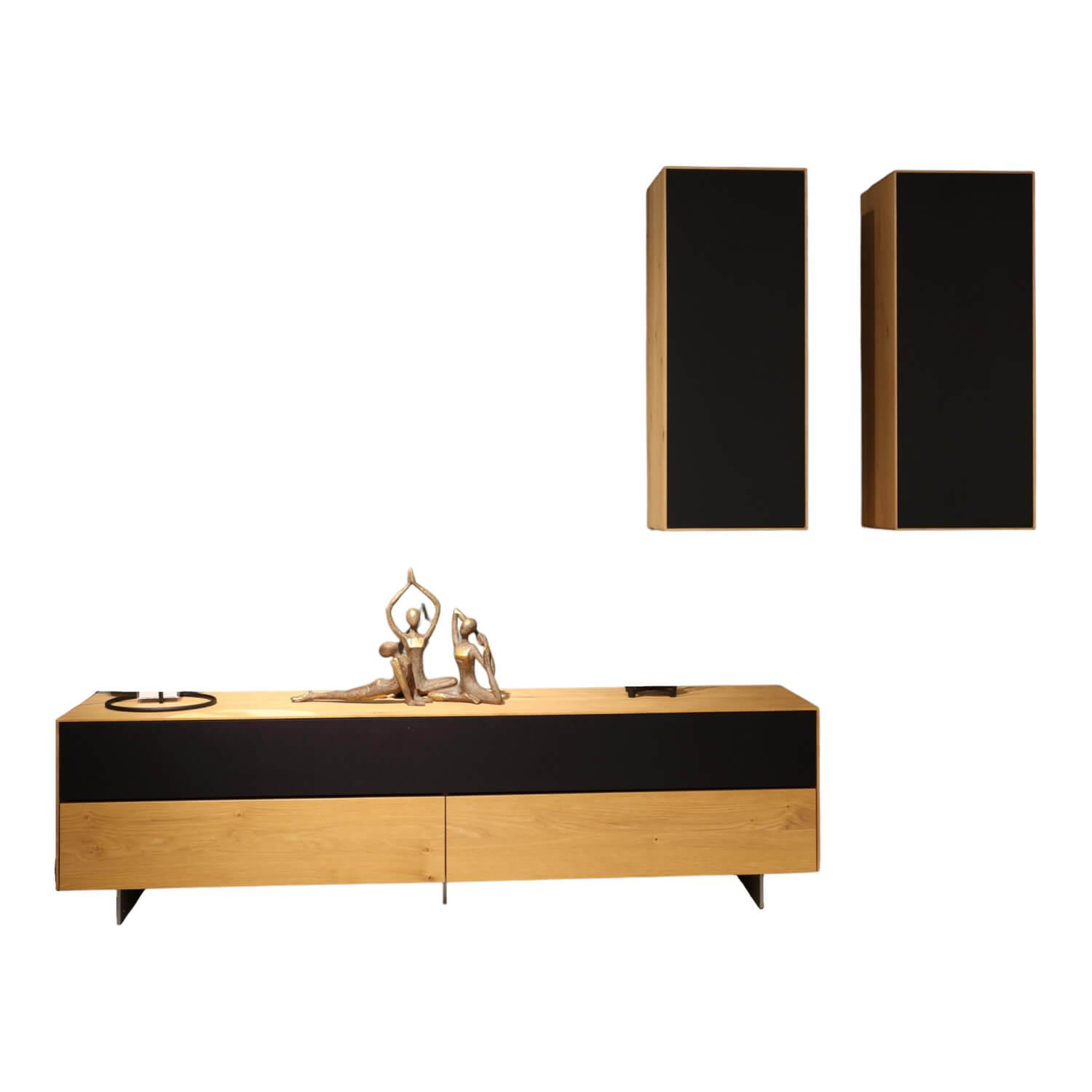 Lowboard Farn Media Holz Knorrige Eiche Puro Geölt Akustikstoff Schwarz Mit 2 Hä... Lowboard Farn Media Holz Knorrige Eiche Puro Geölt Akustikstoff Schwarz Mit 2 Hä... von Scholtissek