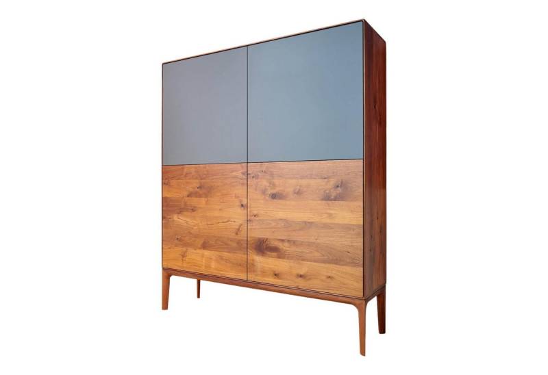 Scholtissek Sideboard Geschirrschrank Fira 4-Türig Astnuss Geölt Massiv Glas Dunkelgrau Matt von Scholtissek