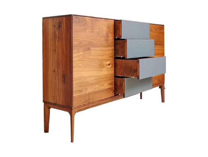 Scholtissek Sideboard Kommode Fira Astnussbaum Massiv Geölt Floatglas Dunkelgrau 73017 Matt von Scholtissek