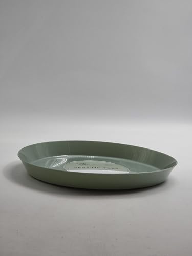 Rundes Serviertablett aus Kunststoff – 36 cm Durchmesser – leicht und langlebig – 4 cm tiefer Rand – verschiedene natürliche Farben – 4er-Set – ideal für Zuhause, Café, Catering & Partys (Salbei) von Schone