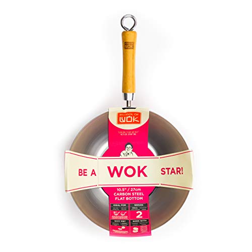 School of Wok Chinesische Pfanne/Wok, mit flachem Boden, aus Karbonstahl, 26,7 cm Durchmesser, silberfarben von School of Wok