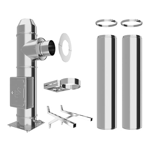 Edelstahlschornstein Bausatz 2,2m bis 12,2 Doppelwanding | Ø150mm | Bausatz in allen Längen und Wandabständen | (Wandabstand 300-500mm, 3,2m) von Schornstein-es