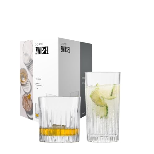 SCHOTT ZWIESEL 8er Gläserset Stage, jeweils 4 geradlinige Longdrinkgläser und Whiskygläser mit Relieff, spülmaschinenfeste Kristallgläser (Art.-Nr. 121882), Kristall SCHOTT ZWIESEL 8er Gläserset Stage, jeweils 4 geradlinige Longdrinkgläser und Whiskygläser mit Relieff, spülmaschinenfeste Kristallgläser (Art.-Nr. 121882), Kristall von Schott Zwiesel
