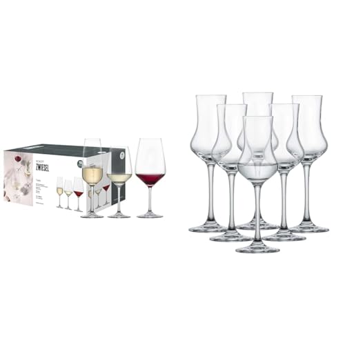 Schott Zwiesel Premium Box Taste (18er-Set), zeitlose Weingläser und Sektgläser im Set & Digestifset Classico (6er-Set), klassische Schnapsgläser mit Stiel von Schott Zwiesel