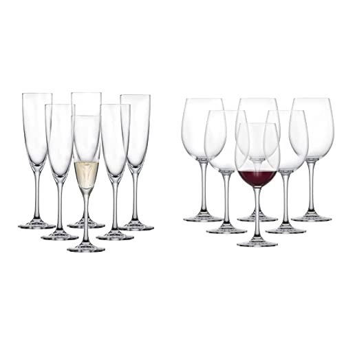 Schott Zwiesel Sektglas Classico, klassische Champagner Gläser mit Moussierpunkt & Rotweinglas Classico, klassische Kristallgläser für Rotwein oder Wasser von Schott Zwiesel