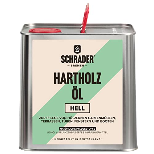 Schrader Hartholzöl hell für Außenbereich - Effektiver Schutz & Pflege für Hölzer im Freien, Holz Öl und Möbelpflege, Hartholz Öl, Holzpflege, Imprägnier Mittel & Holzschutz - 2500ml Made in Germany von Schrader Bremen