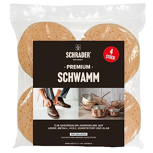 Schrader Premium Schwamm - Universalschwamm aus Viskose - zum Auftragen, Reinigen und Auspolieren - beige - 8 x 3 cm - 4 Stück - Made in Germany von Schrader Bremen