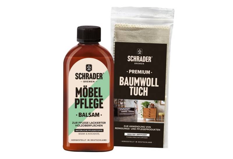 Schrader Möbel Pflege Balsam + Tuch - zweiteiliges Set Holzreiniger (Pflegemittel für lackierte Holzoberflächen - Made in Germany) von Schrader