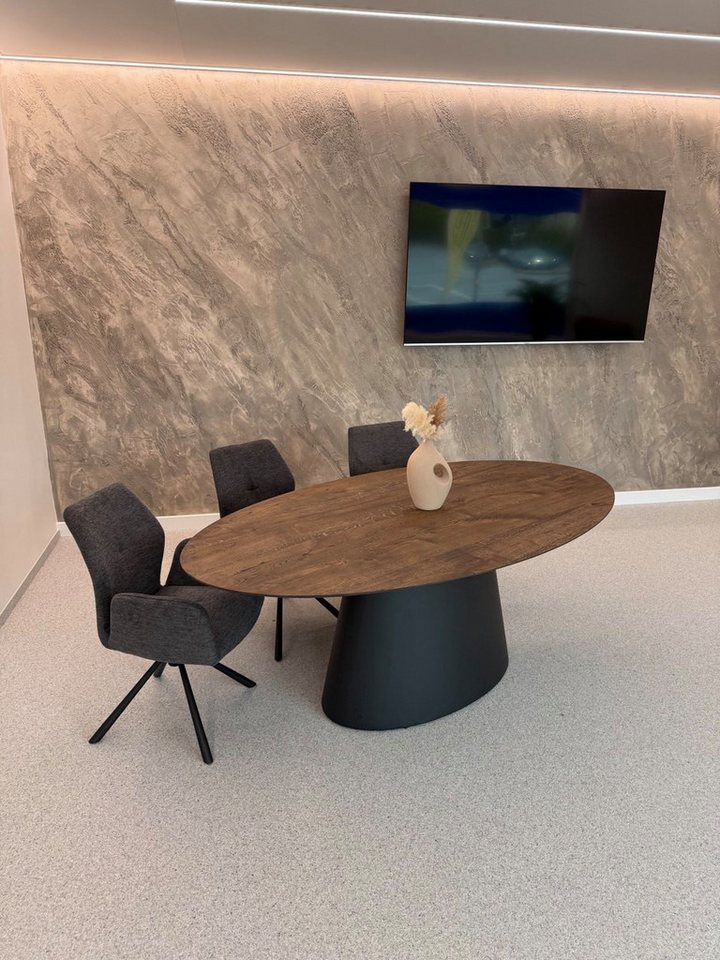 Schräder Interior Esstisch Designer Esstisch Eiche massiv – Ellipsenform mit Schweizer Kante, Ellipsenform von Schräder Interior