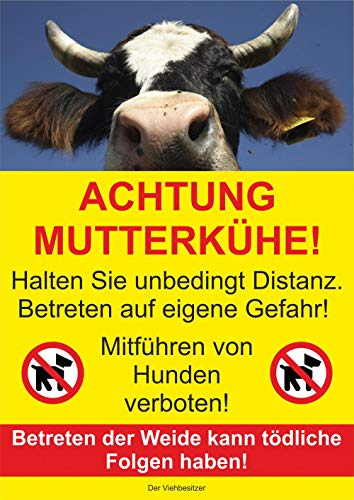 Schild: Achtung Mutterkühe! - A4, 210x297mm | Aluverbundplatte von Schrall