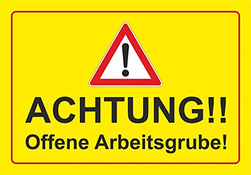 Schild: Achtung! Offene Arbeitsgrube - 210 x 297 mm, A4, Aluverbundplatte von Schrall
