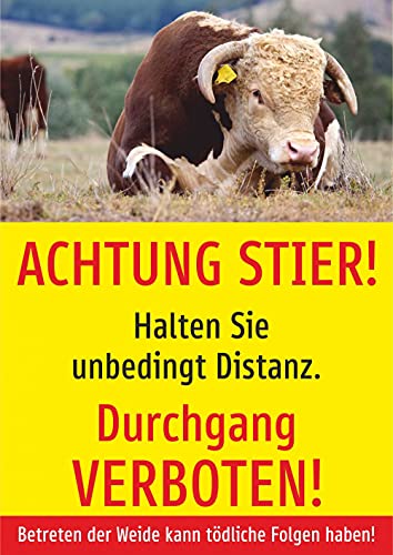 Schild: Achtung Stier! Durchgang verboten! - A4, 210x297mm | Aluverbundplatte Schild: Achtung Stier! Durchgang verboten! - A4, 210x297mm | Aluverbundplatte von Schrall