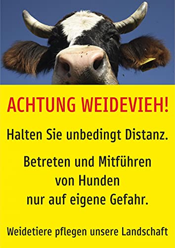 Schild: Achtung Weidevieh - ohne Muttertiere - 210x297mm einseitiger Druck | Aluverbund von Schrall