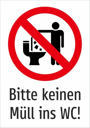 Schild: Bitte keinen Müll ins WC! - 594x420mm beidseitiger Druck | Aluverbundschild von Schrall
