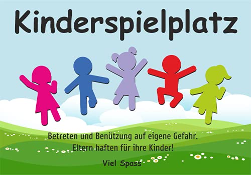 Schild: Kinderspielplatz - Betreten und Benützung auf eigene Gefahr. Eltern haften für Ihre Kinder! (Wiese) - A3, 420x297mm, einseitiger Druck | Aluverbundschild von Schrall