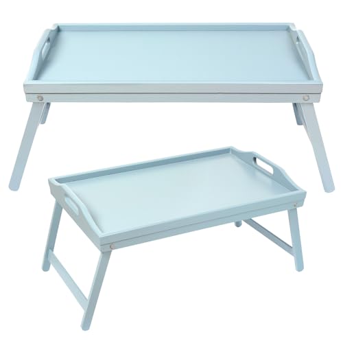 Schramm Rocco e.K. 2 Stück Frühstückstabletts Bambus Tablett wählbar in 3 Bambustablett klappbar Serviertablett Frühstück Betttablett Füße Aufstellen, Farbe:blau von Schramm