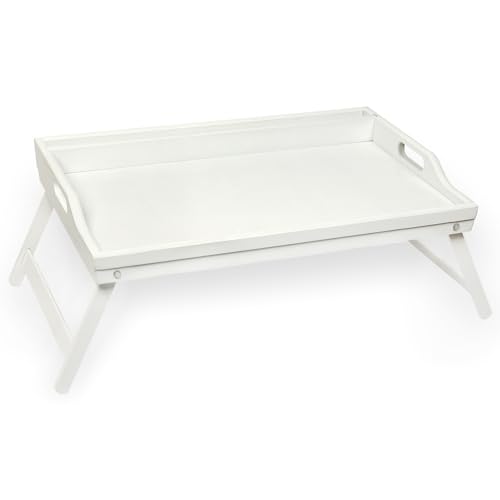 Schramm Rocco e.K. Frühstückstablett Bambus Tablett wählbar in 2 Bambustablett klappbar Serviertablett Frühstück Betttablett mit Tabletthalterung Ablagefach, Farbe:Weiss von Schramm