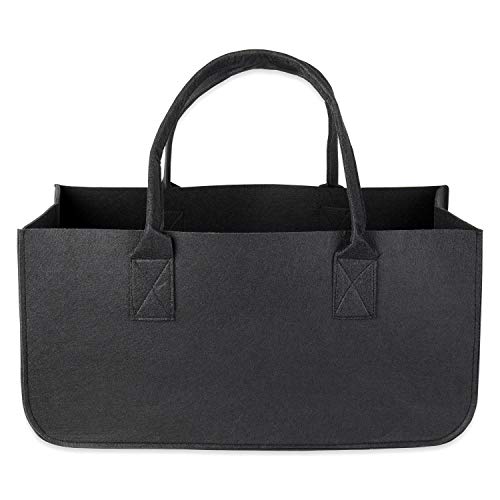 Schramm® 1 oder 2 Stück Filztasche Tasche aus Filz schwarz 50x25x25 cm Kaminholztasche Holzkorb Einkaufstasche Filzkorb Zeitungskorb Shopper Taschen Filztaschen, Größe:1 Stück von Schramm