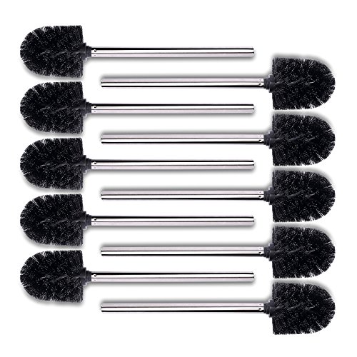 Schramm® 10er Pack WC Ersatzbürsten schwarzer Bürstenkopf Edelstahl Griff Poliert Bürstenkopf einzeln wechselbar schwarz Toilettenbürste Ersatztoilettenbürste Toilettenbürsten von Schramm