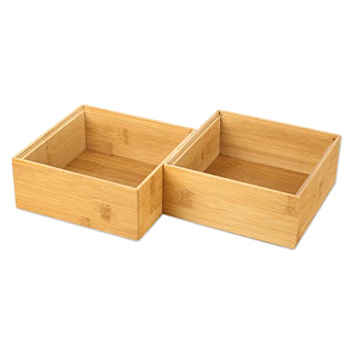 Schramm® 2 Stück Aufbewahrungsboxen aus Bambus stapelbar 4 Größen Schubladen Box Ordnungsbox Boxen Organizer Aufbewahrung Set, Größe:15x15x6.5 cm von Schramm