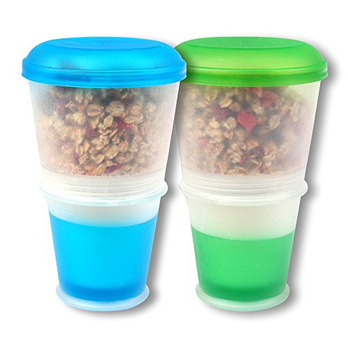 Schramm® 2er Pack Joghurtbecher to go Müsli-to-Go Müslibecher mit integriertem Kühlfach und Löffel Müslischale Joghurt Becher Müslibehälter Joghurtbehälter für unterwegs von Schramm