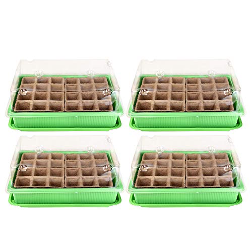 Schramm® 4 Stück Anzucht Set Gewächshaus Anzucht Schale Töpfe Zimmergewächshaus 27 x 19 x 11 cm für 96 Anzuchttöpfe Anzuchtset Mini-Gewächshaus von Schramm