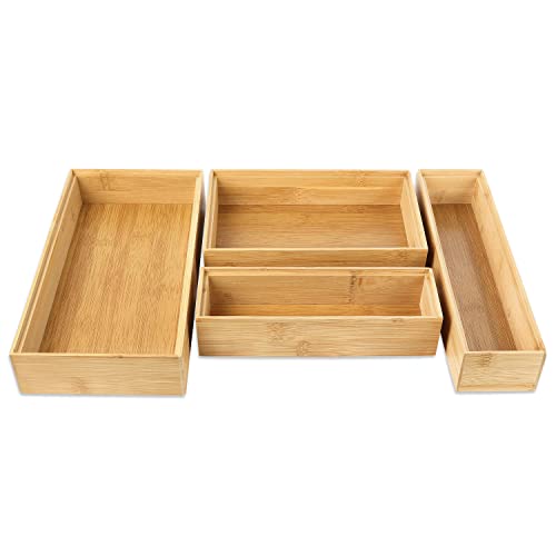 Schramm® 4 Stück Bambus Aufbewahrungsboxen in 4 Verschiedene Größen Schubladen Organizer Ordnungsbox 4-TLG. Set Bambusboxen Holzkisten von Schramm