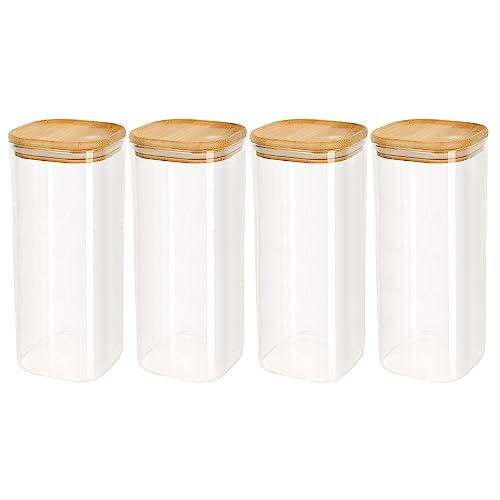 Schramm® 4 oder 5 Stück Vorratsgläser Set eckig mit Bambus Deckel in 6 verschiedenen Größen Vorratsdosen luftdicht Vorratsglas Aufbewahrungsglas, Größe:1800 ml von Schramm