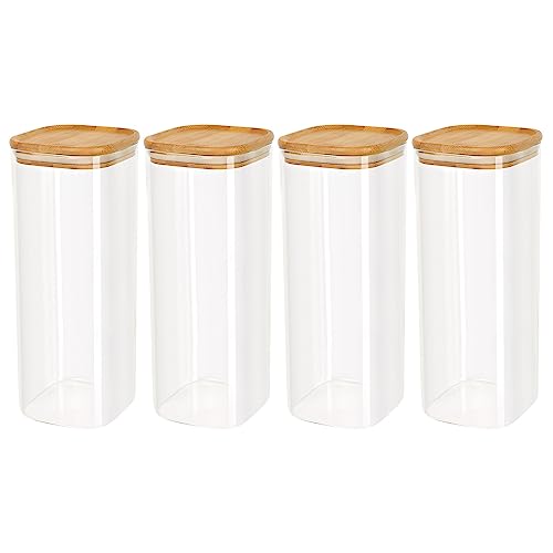 Schramm® 4 oder 5 Stück Vorratsgläser Set eckig mit Bambus Deckel in 6 verschiedenen Größen Vorratsdosen luftdicht Vorratsglas Aufbewahrungsglas, Größe:2000 ml von Schramm