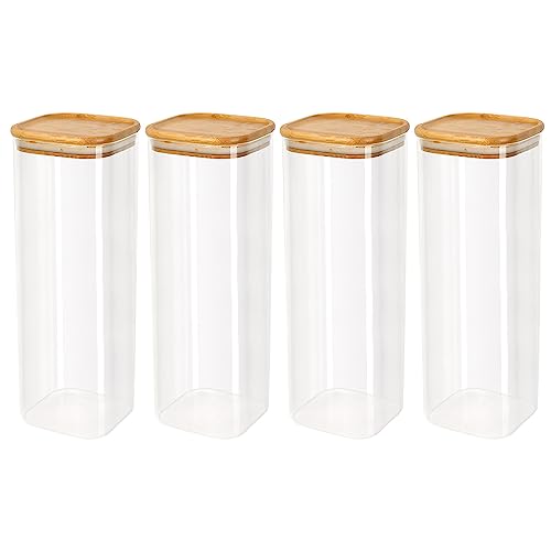 Schramm® 4 oder 5 Stück Vorratsgläser Set eckig mit Bambus Deckel in 6 verschiedenen Größen Vorratsdosen luftdicht Vorratsglas Aufbewahrungsglas, Größe:2200 ml von Schramm