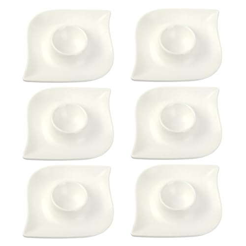 Schramm® 6 Stück Eierbecher Porzellan weiß matt oder schwarz matt geschwungen wählbar in 2 verschieden Farben Eierhalter mit Ablage Eierständer, Farbe:weiß matt von Schramm