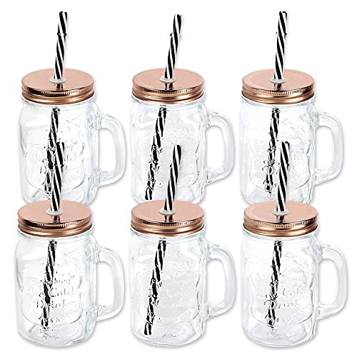 Schramm® 6 Stück Trinkgläser mit Deckel, Henkel und Mehrweg -Strohhalm Trinkhalm wiederverwendbar (iii) in 4 Varianten wählbar Glas Gläser Trinkglas Cocktail Drinking, Farbe:Bronze von Schramm