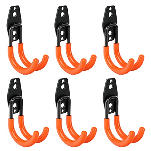 Schramm® 6 Stück Wandhaken ca. 7 x 4 x 12 cm Universalhaken Mehrzweckhaken Haken Garage Doppelhaken Werkzeughalter wählbar in schwarz oder orange, Farbe:orange von Schramm