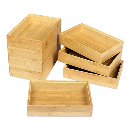 Schramm® 8 Stück Aufbewahrungsboxen aus Bambus 4 Verschiedene Größen Schubladen Organizer Ordnungsbox 8er Pack Ordnungssystem, Größe:23 x 15 x 5 cm von Schramm