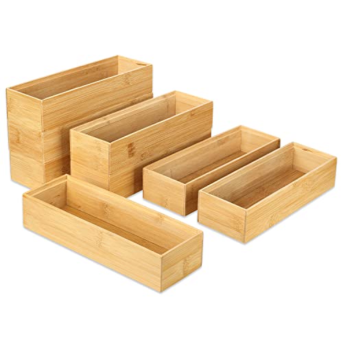 Schramm® 8 Stück Aufbewahrungsboxen aus Bambus 4 Verschiedene Größen Schubladen Organizer Ordnungsbox 8er Pack Ordnungssystem, Größe:23 x 7.5 x 5 cm von Schramm