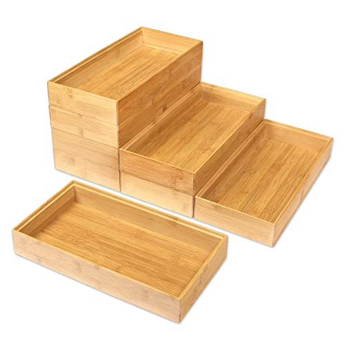 Schramm® 8 Stück Aufbewahrungsboxen aus Bambus 4 Verschiedene Größen Schubladen Organizer Ordnungsbox 8er Pack Ordnungssystem, Größe:30.5 x 15 x 5 cm von Schramm