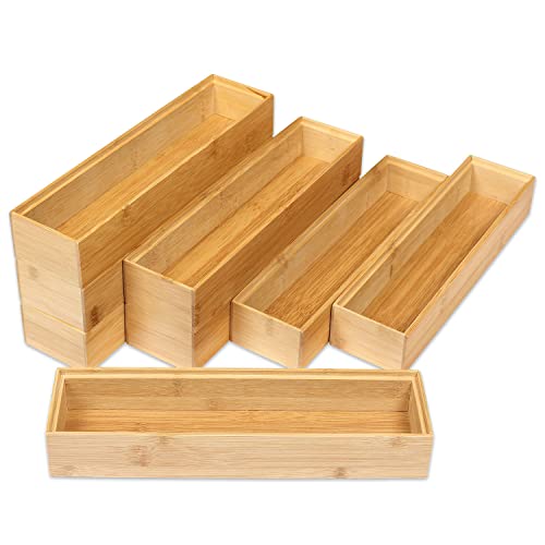 Schramm® 8 Stück Aufbewahrungsboxen aus Bambus 4 Verschiedene Größen Schubladen Organizer Ordnungsbox 8er Pack Ordnungssystem, Größe:30.5 x 7.5 x 5 cm von Schramm