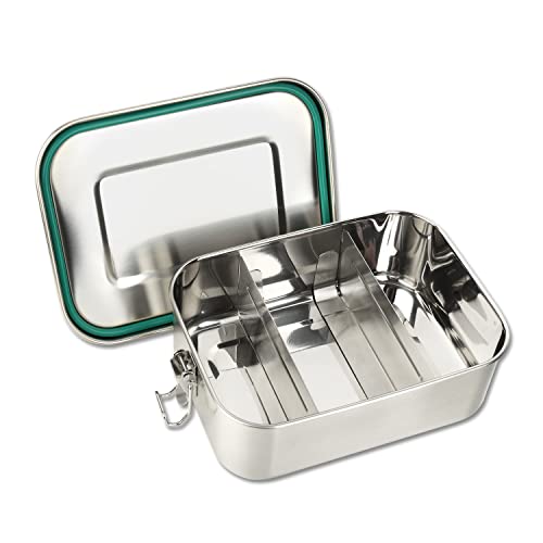Schramm® Brotdose aus Edelstahl wählbar 800, 1200, 1400, 1700 oder 2200ml Lunchbox mit Fächern inkl. 2 Stück Trennwänden Metalldose mit Schnapverschluss, Größe:1200 ml von Schramm