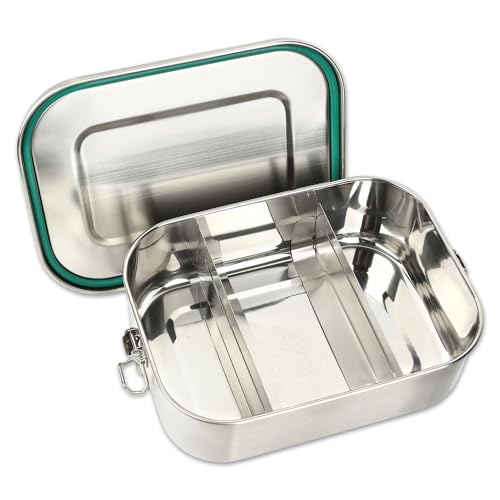 Schramm® Brotdose aus Edelstahl wählbar 800, 1200, 1400, 1700 oder 2200ml Lunchbox mit Fächern inkl. 2 Stück Trennwänden Metalldose mit Schnapverschluss, Größe:1700 ml von Schramm