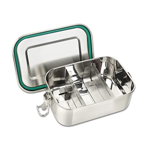 Schramm® Brotdose aus Edelstahl wählbar 800, 1200, 1400, 1700 oder 2200ml Lunchbox mit Fächern inkl. 2 Stück Trennwänden Metalldose mit Schnapverschluss, Größe:800 ml von Schramm