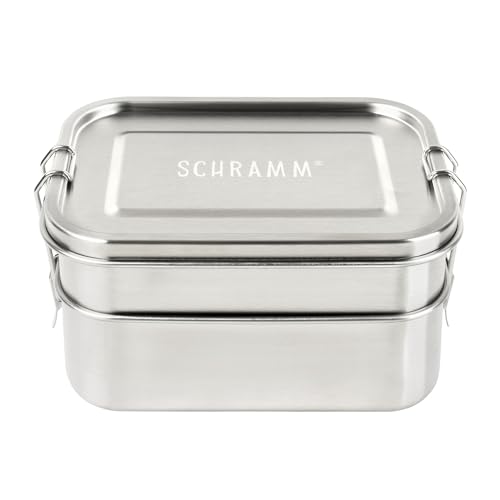 Schramm® Doppel-Brotdose aus Edelstahl wählbar 1340 oder 1960ml Lunchbox mit Fächern inkl. 2 Stück Trennwänden Metalldose mit Schnapverschluss, Größe:1340 ml von Schramm