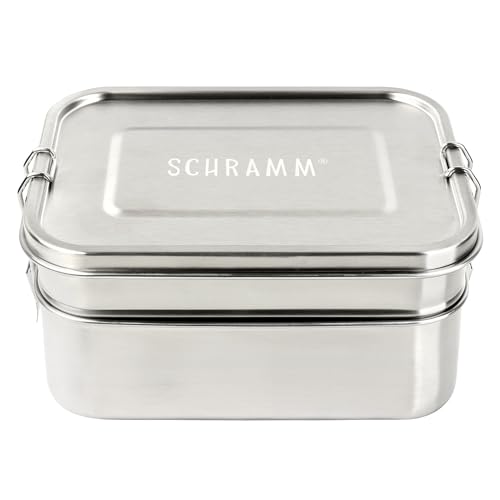 Schramm® Doppel-Brotdose aus Edelstahl wählbar 1340 oder 1960ml Lunchbox mit Fächern inkl. 2 Stück Trennwänden Metalldose mit Schnapverschluss, Größe:1960 ml von Schramm